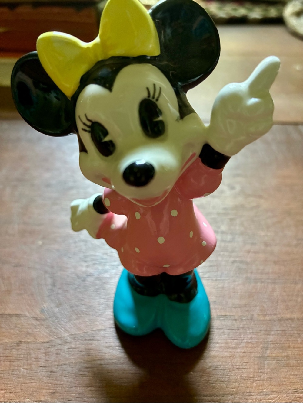 Vintage Disney Minnie Mouse Figurine in Pink, Yellow, Black, Teal